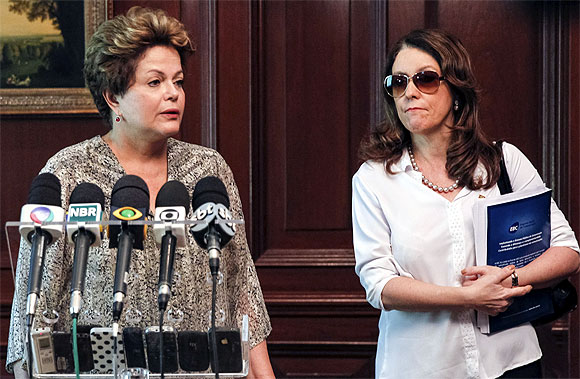 Brazil's President Dilma Rousseff addresses the media about the nightclub fire