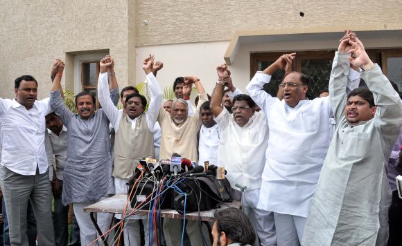 Congress leaders from Telangana showing a united face before the media in Hyderabad