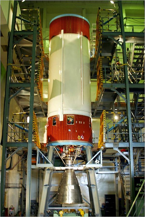 A Vikas engine mounted on a PSLV 2nd stage rocket