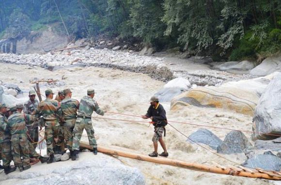 Army personnel rescue a stranded person in rain-devastated Uttarakhand
