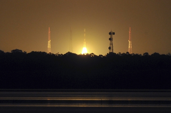 India's Polar Satellite Launch Vehicle PSLV-C22, carrying India's first navigation satellite system IRNSS-1A, lifts off from the Satish Dhawan Space Centre in Sriharikota