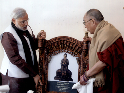 Gujarat Chief Minister Narendra Modi with the Dalai Lama
