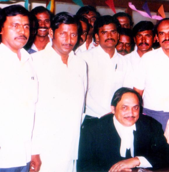 Justice Sathasivam (extreme left) and senior advocate Doraisami (sitting) in this 1988 photograph