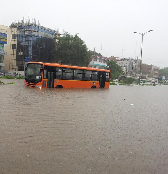 A submerged bus in West Delhi