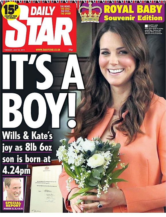 The Daily Star front page announcing the birth of the prince