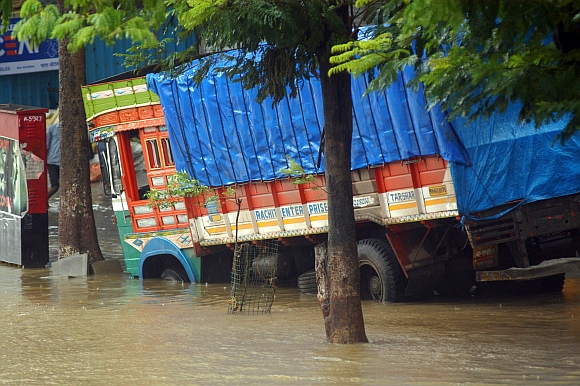 A partially submerged truck at Elphinstone Road