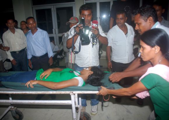 A basket ball player from West Bengal, injured in the blast, being rushed to the Guwahati Medical College Hospital on Sunday evening