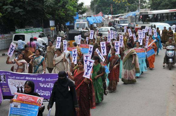 Women activists participate in a march for Telangana in Hyderabad