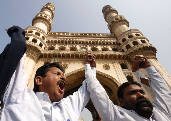 Members of the Telangana Joint Action Committee protest in Hyderabad