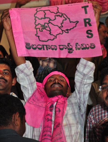 TRS supporters celebrate in Hyderabad on Tuesday night