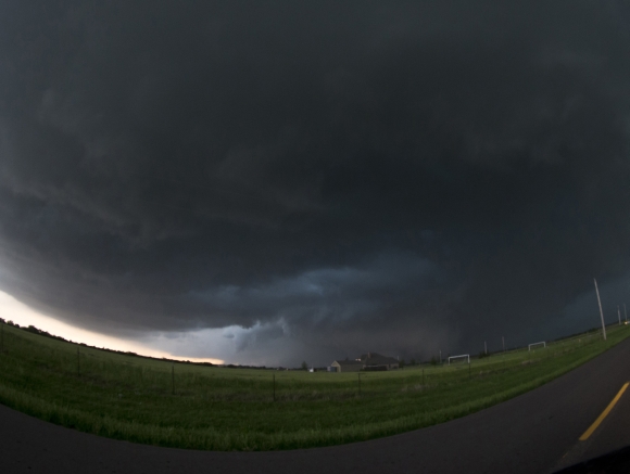 A mile-wide tornado, photographed with an extreme wide angle lens, is seen near El Reno, Oklahoma