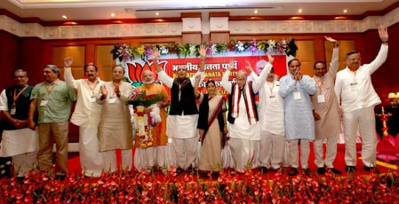 Senior BJP leaders and chief ministers at the Goa national executive meeting.