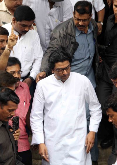 MNS chief Raj Thackeray steps out of a court in Bandra on Wednesday