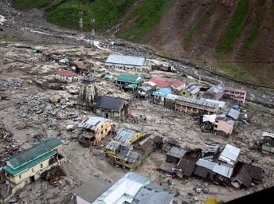 The compund wall of the temple was destroyed in the floods 