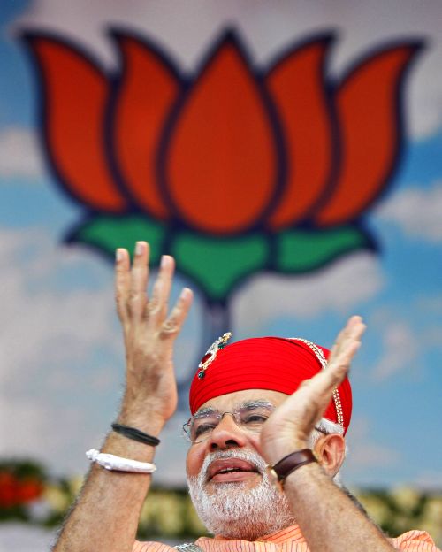 Gujarat Chief Minister Narendra Modi at a campaign rally in Pavagadh