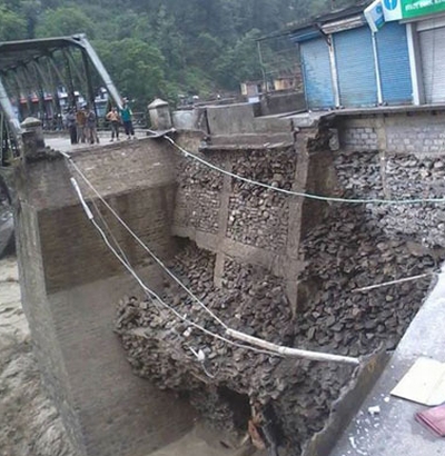 Heavy rains have washed away the road beyond the Pinder valley bridge, Uttarakhand