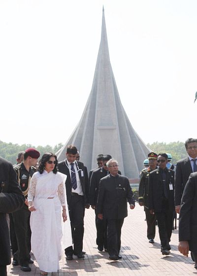 President Pranab at the war memorial at Savar
