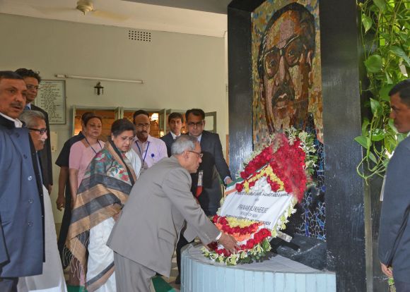 President Pranab Mukherjee at the Bangabandhu Memorial and Museum in Bangladesh