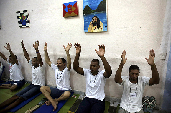Inmates at the Evaristo de Moraes prison in Rio de Janeiro participate in the Art of Living's Prison Smart programme.