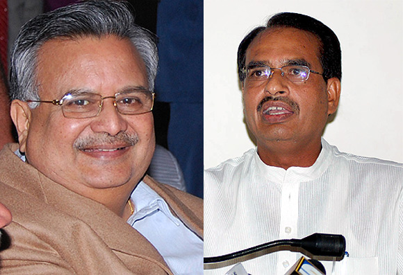 Raman Singh, left, and Shivraj Singh Chauhan are upset with Narendra Modi.