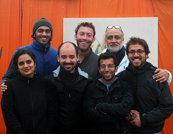 Rahul Mehrotra, second row right, whose brainchild this prject was, and the Harvard GSD Maha Kumbh team -- front row from the left, Namita Dharia, Filipe Vera, Alykhan Mohamed, Oscar Malaspina, and second row from the left, Vineet Diwarkar and James Whitten