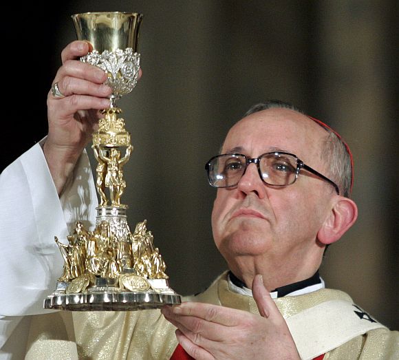 File photo shows Cardinal Bergoglio conducting a mass in honour of late Pope John Paul II at the Buenos Aires cathedral.