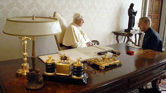 Pope Benedict XVI meets newly-elected Jesuit Superior General Adolfo Nicolas at the Vatican.
