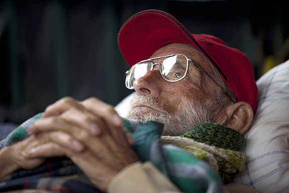 Jesuit priest Jose Maria Korta, 81, on a hunger strike in front of the administrative office of the National Assembly in Venezuela, October 21, 2010. He was demanding the release of Yukpa Casique Sabino Romero, who has been imprisoned for a year since his involvement in a clash between landowners and indigenous people.