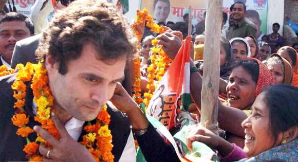 A woman welcomes Rahul Gandhi to Amethi during one of his earlier visits