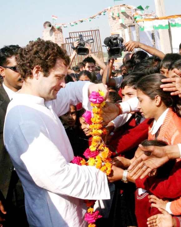 Rahul Gandhi interacts with his supporters in Amethi
