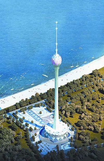 Conceptual drawing of the Lotus Tower in Colombo