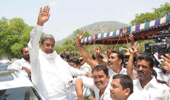 B Siddarmaiah, a strong contender for the Karnataka chief minister's post, after his win