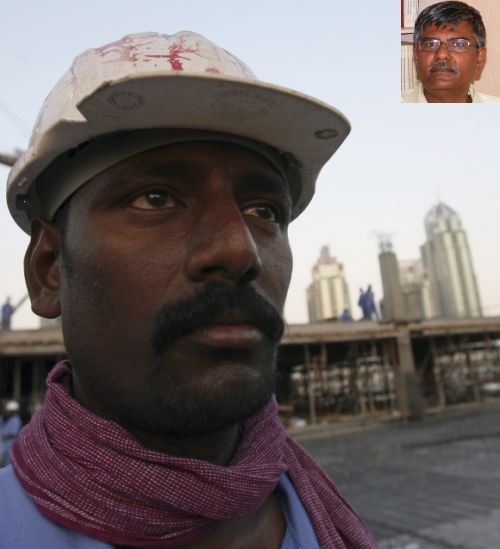 A worker from India at a construction site in Dubai. Inset: Dr Irudaya Rajan