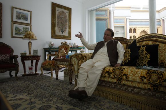 Nawaz Sharif, leader of political party Pakistan Muslim League - Nawaz (PML-N), during an interview with Reuters journalists at his house in Lahore