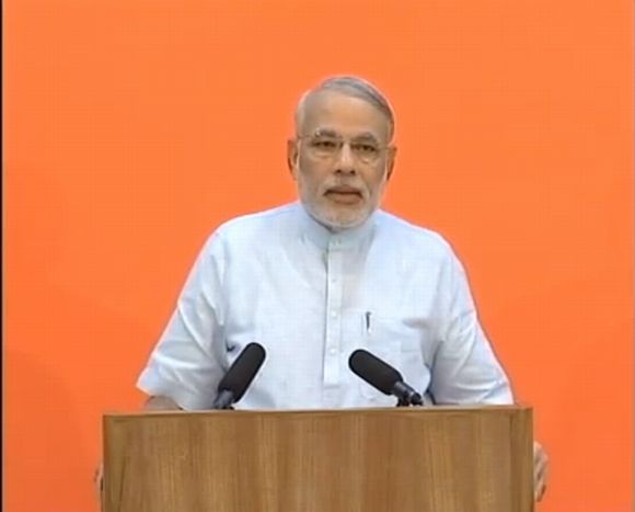 Video grab of Narendra Modi's video conference addressed to Gujaratis across the US