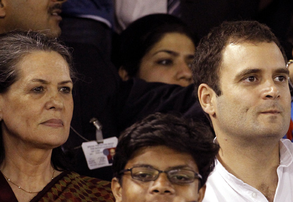 Congress President Sonia Gandhi with son and party vice president Rahul Gandhi