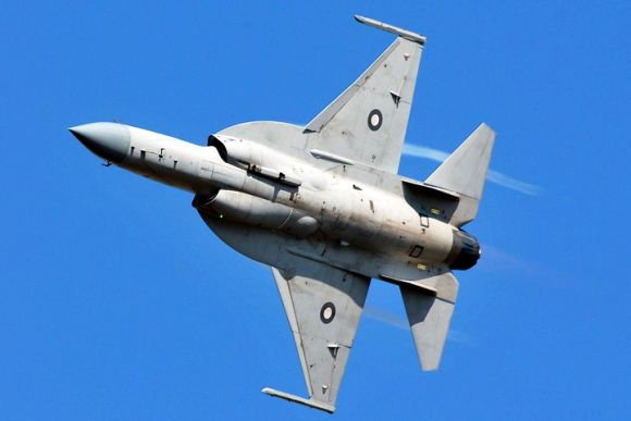 A JF-17 Thunder fighter jet flies past during the Turkey air show