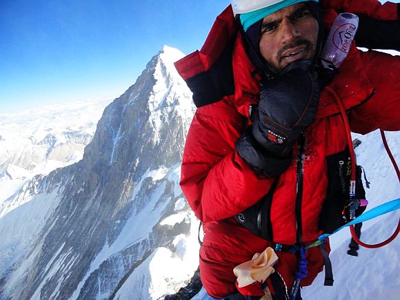 Ashish Mane while scaling 8,516 metre-tall Mt Lhotse