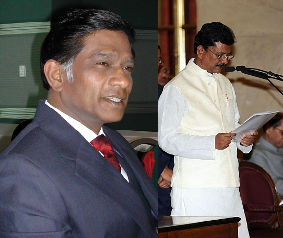 Former Chhattisgarh chief minister Ajit Jogi (left) and Union Minister of State Charan Das Mahant are battling for leadership in the state.