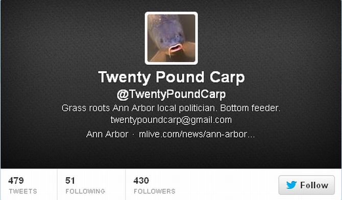The Twitter page of 'Twenty Pound Carp'