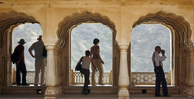 Tourists visit Amber palace in Jaipur 