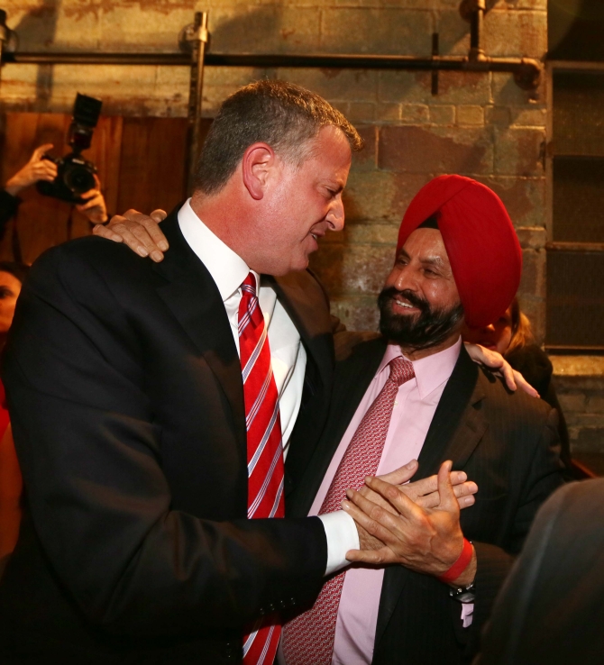 Bill de Blasio with Sant Singh Chatwal, chairman of the Indian American Democrats