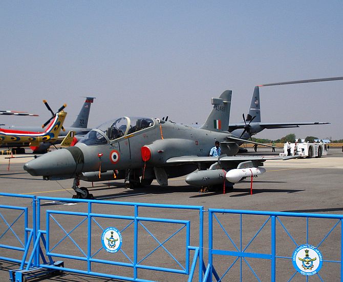 A Hawk-132 aircraft on display