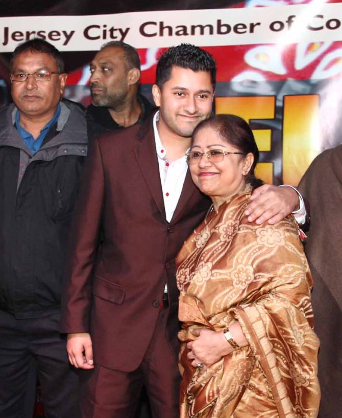 Raj Mukherji with his mother during the victory celebration