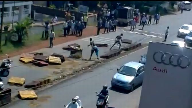 A video grab of the Nigerian protesting on Goa roads