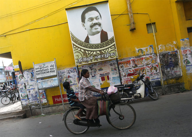 A picture of Sri Lankan President Mahinda Rajapakse before the first provincial polls in 25 years in Jaffna.