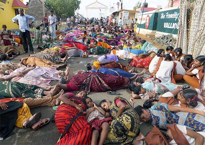 Demonstrators during a protest near the Kudankulam nuclear power project in Tamil Nadu.