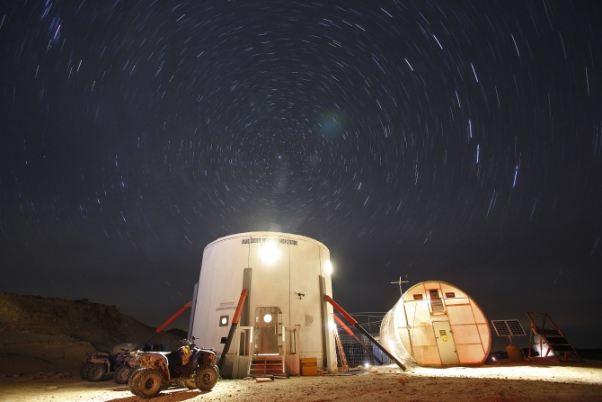 3A view of the night sky above the Mars Desert Research Station is seen outside Hanksville in the Utah desert. The MDRS aims to investigate the possibility of a human exploration of Mars and takes advantage of the Utah desert's Mars-like terrain to simulate working conditions on the red planet