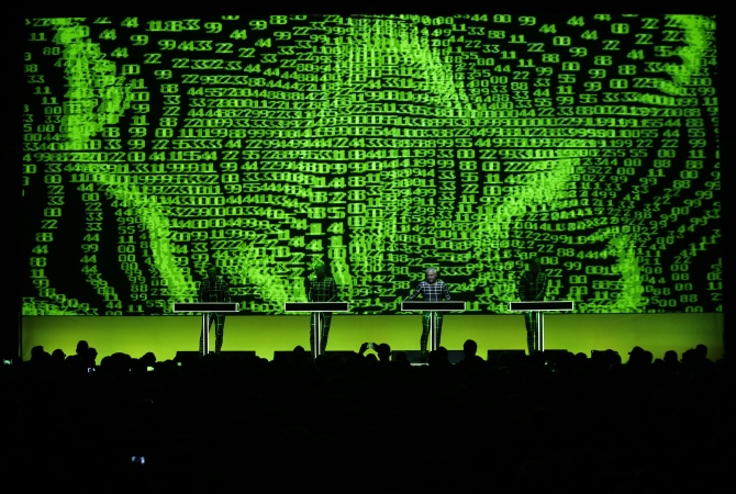German electronic band Kraftwerk performs with a 3D stage set during the 47th Montreux Jazz Festival in Montreux