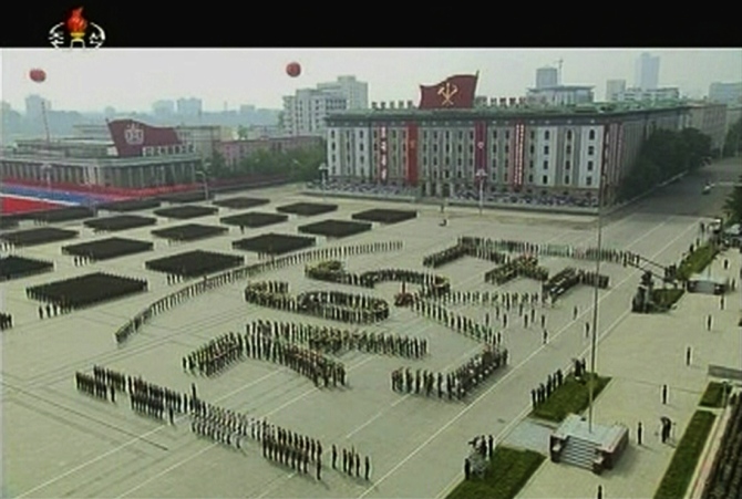A parade marks the 1948 establishment of North Korea, in Pyongyang in this still image taken from video released by KRT, North Korean state TV on September 9, 2013.